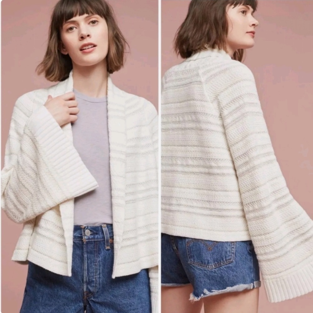 Anthropologie small Moth Mahalia beige knit kimono cardigan sweater